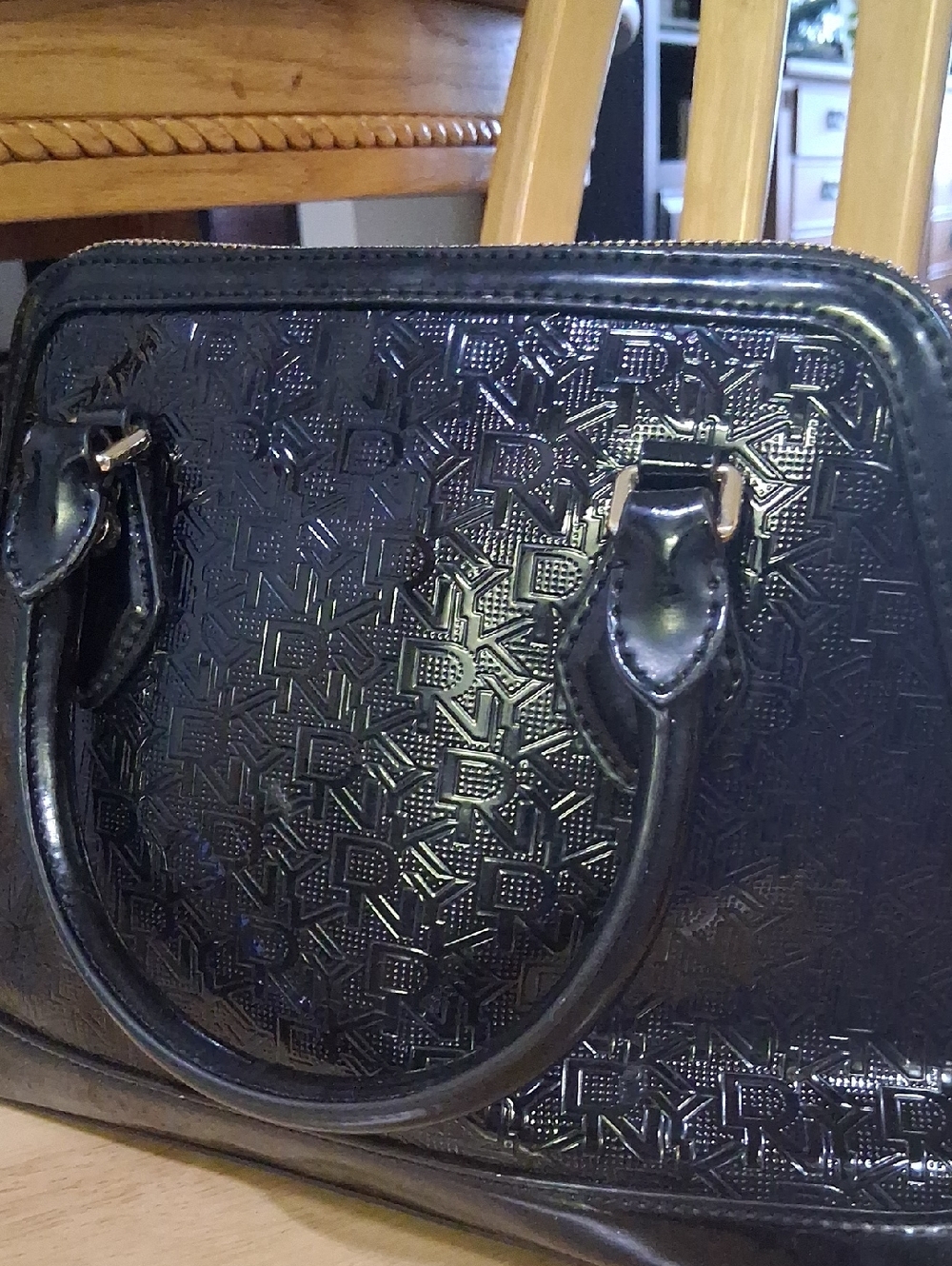 DKNY New York Black Patent Satchel Handbag - Picture 3 of 11